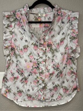 Dylan Floral Ruffle Button Front Sleeveless Blouse Top Size Medium